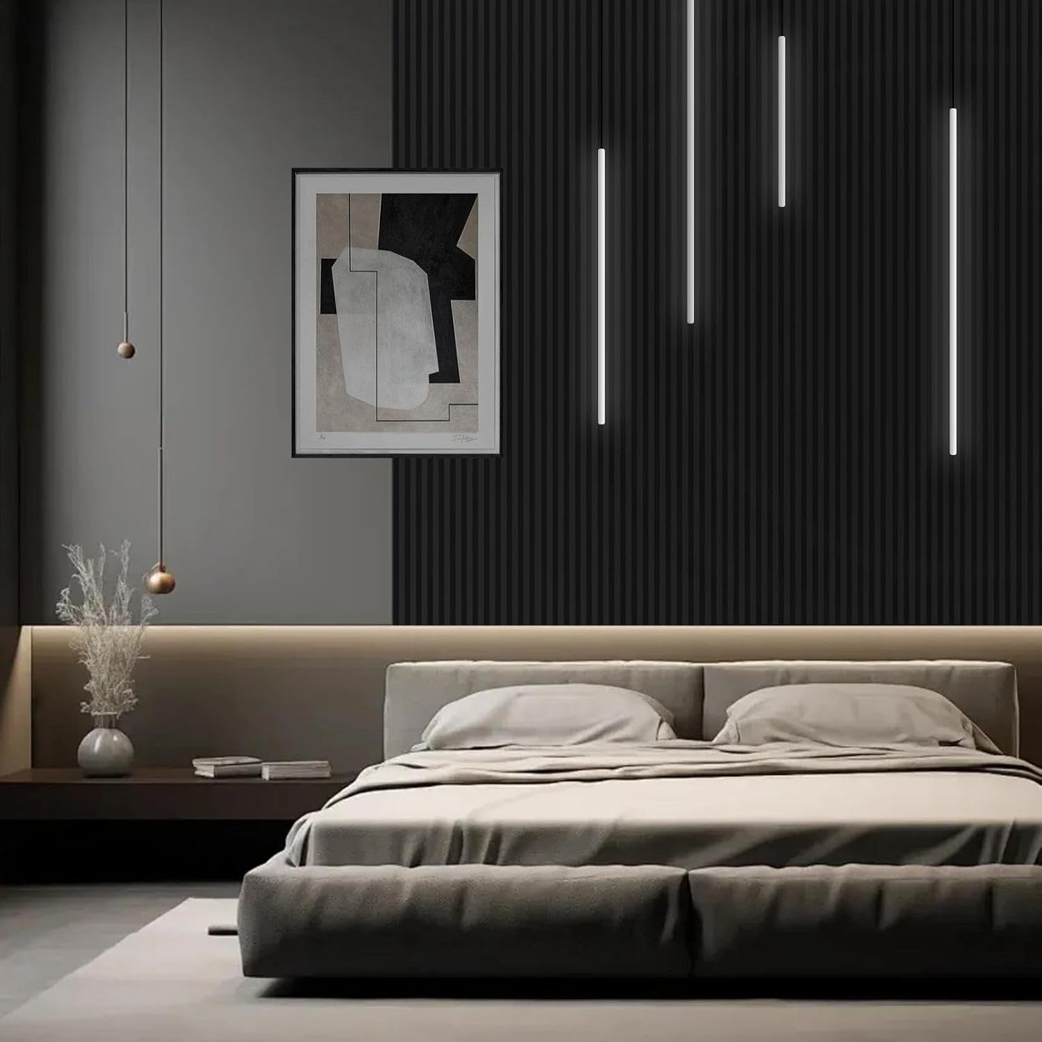 RITOLLO 18Pack WPC Wainscoting Panels, 48.2 x 6.2 Inches 3D Accent Slat Wall Panels for Interior Wall Decor, Fluted Wood Paneling for Living Room, TV Background, Office, Bedroom(Matte Black)