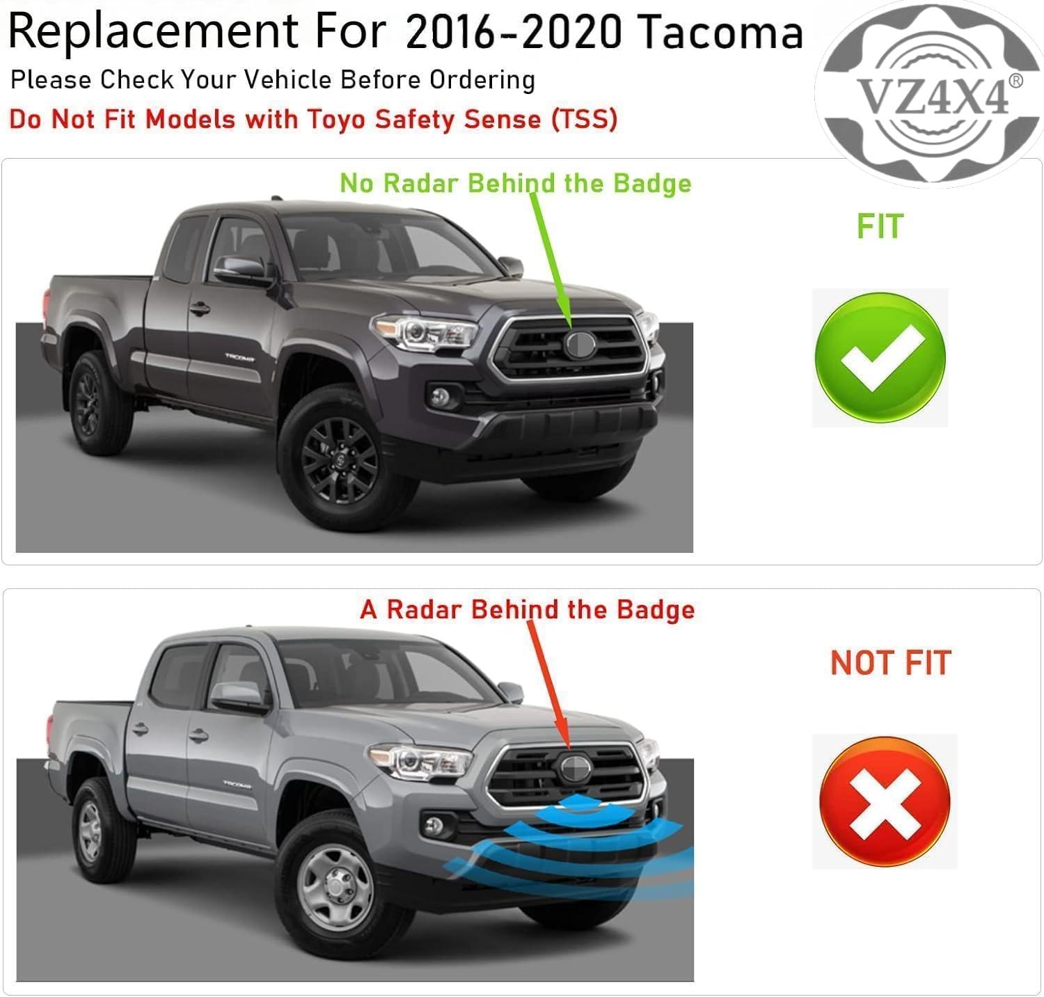 Front Grill light Black Mesh Grills Compatible with The Following Models:Toyota Tacoma 2016 2017 2018 2019 2020,Not Fit Truck with Radar Behind the Badge