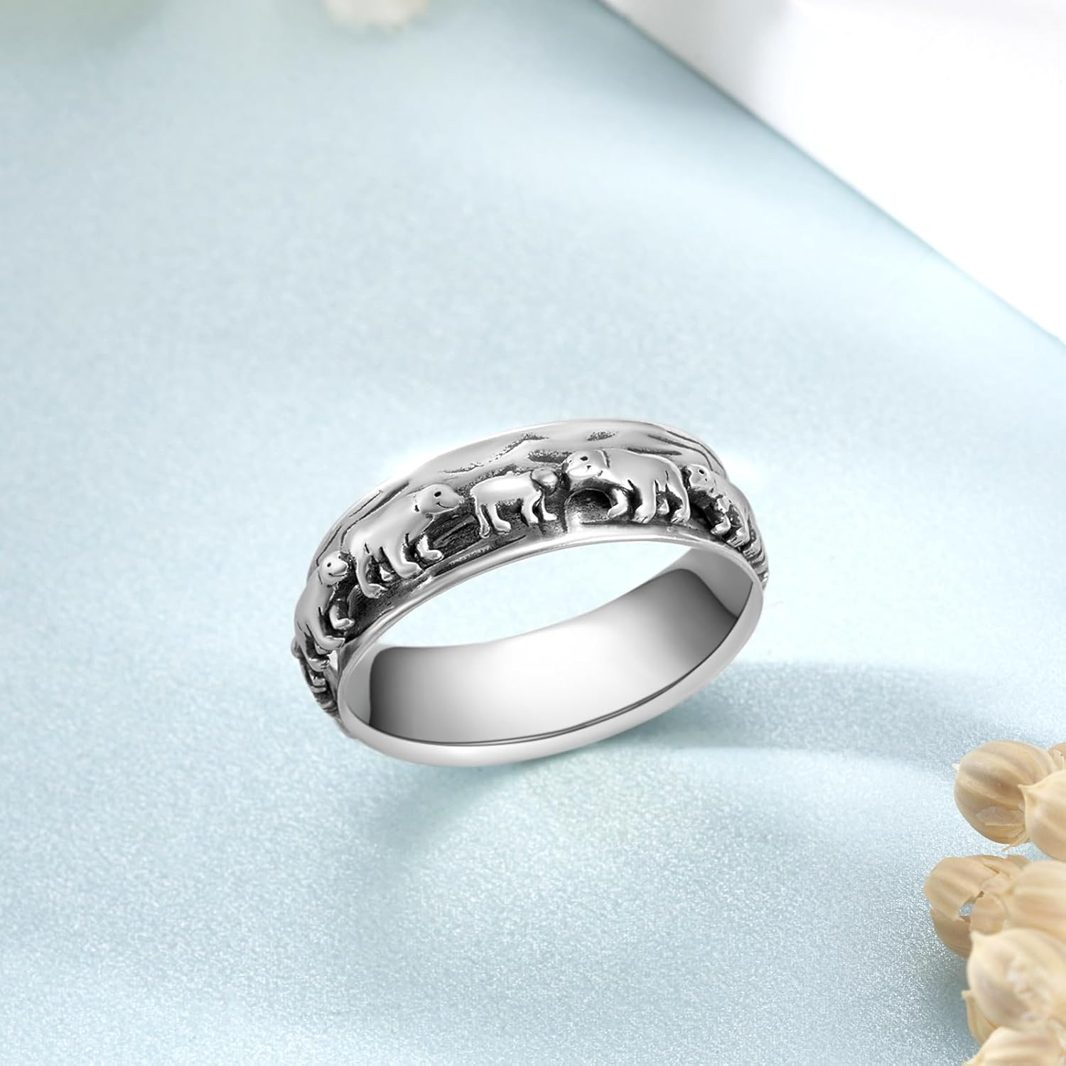 Polar Bear Ring 925 Sterling Silver Animal Anxiety Ring Animal Bear Jewelry Gifts for Women