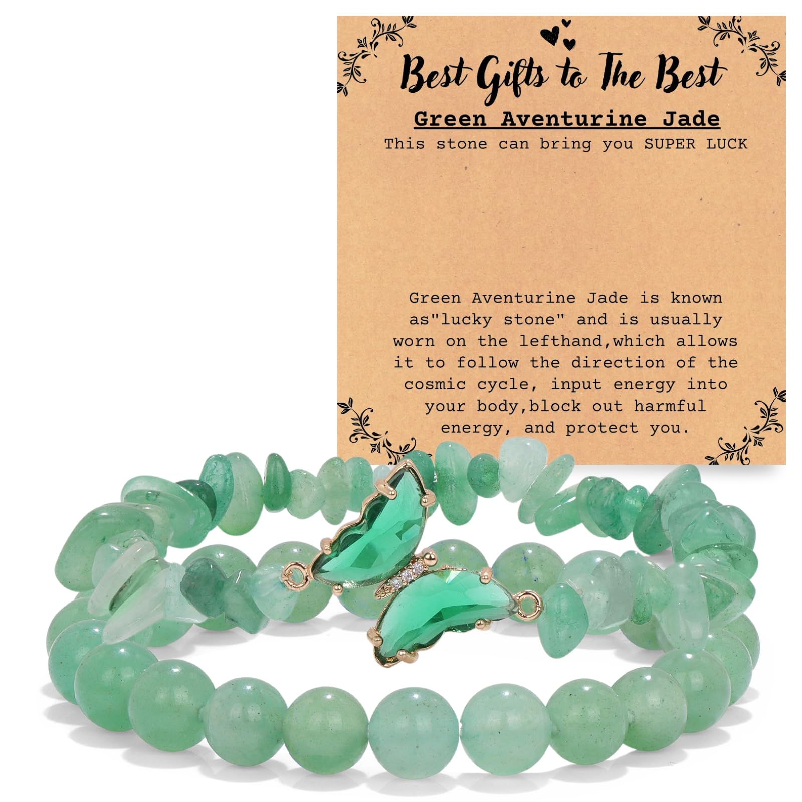 Green Aventurine Jade Bracelet for Women - Butterfly Charm Jade Stone Jewelry, Positive Energy Good Luck,Healing Crystal for Wealth Money