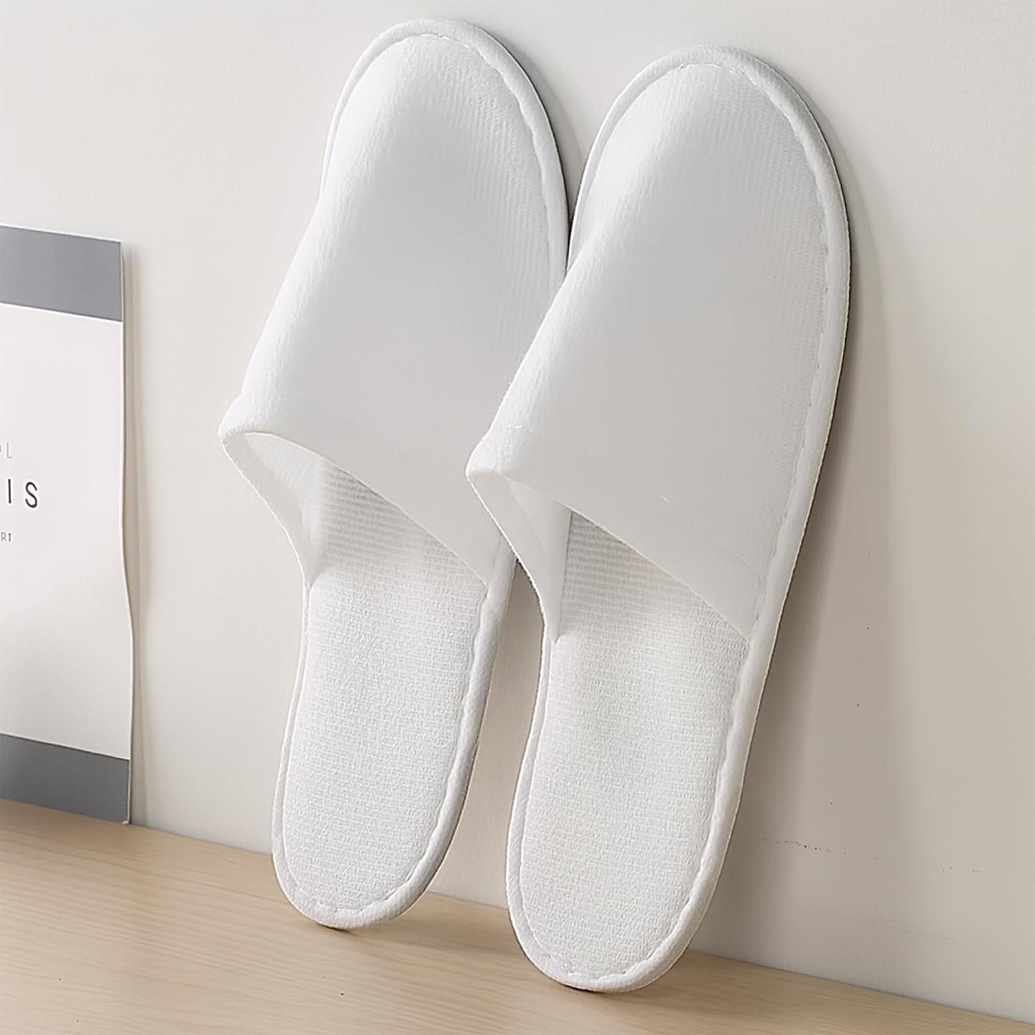24 Pairs Disposable Slippers for Guests – Soft Fleece Surface, Individually Wrapped Bulk Spa Slippers for Hotel, Travel, Beauty Salon, Home Use(White)