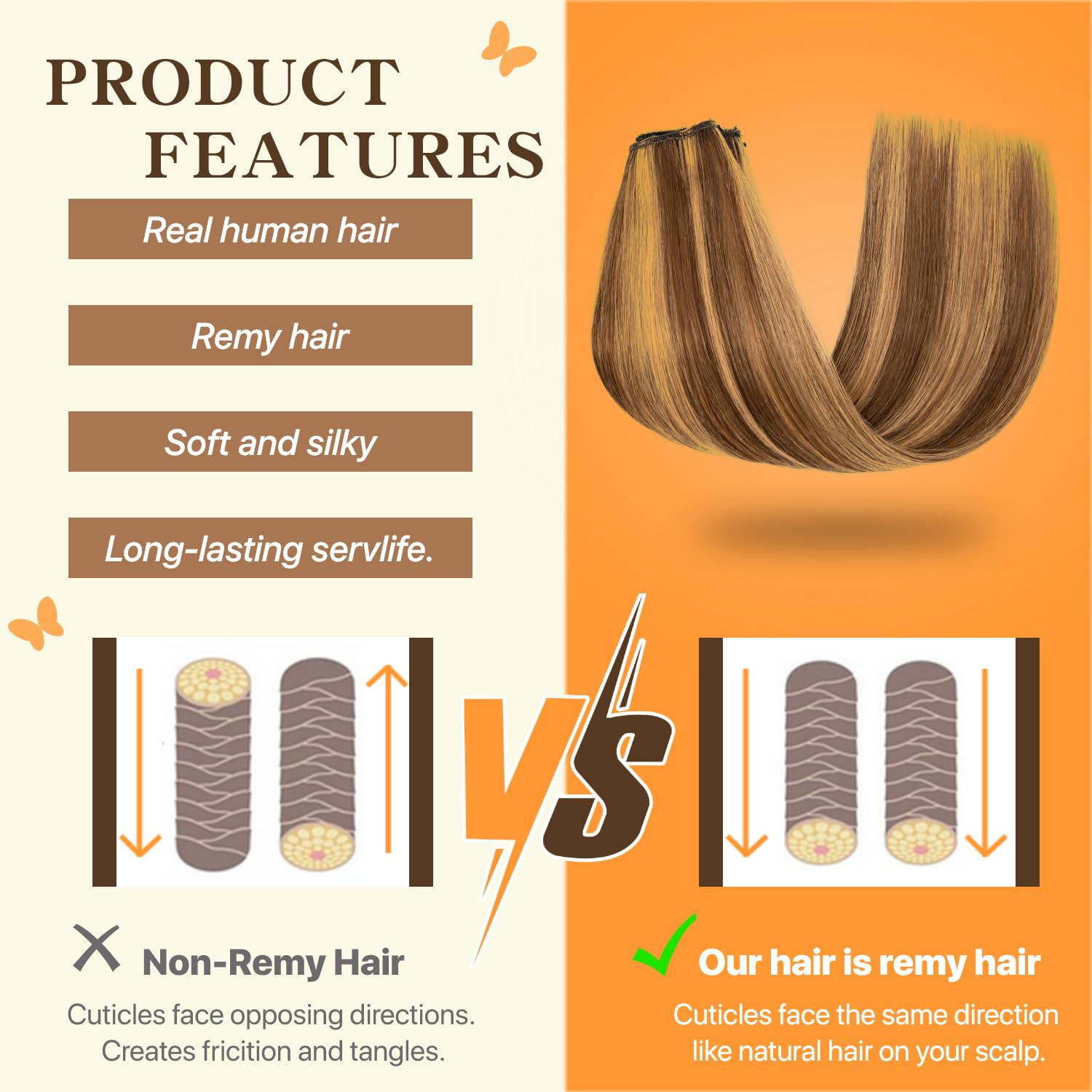 TESS Halo & Clip in Hair Extension 100% Real Human Hair Wig One Piece Adjustable Invisible Transparent Wire with 2 Secure Clips for Women UK #4P27 Medium brown&Dark blonde 18 inch 65g - Image 2