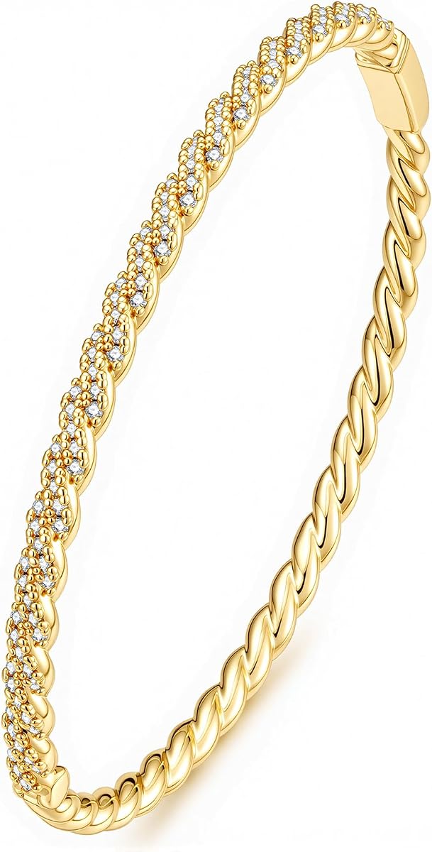 Dainty Tennis Bangle Bracelets for Women Jewelry Gifts | 14K Gold Plated, Personalized Tennis Bracelets, Trendy Cubic Zirconia Bangle Bracelet, Jewelry Gifts for Mom Wife Sister