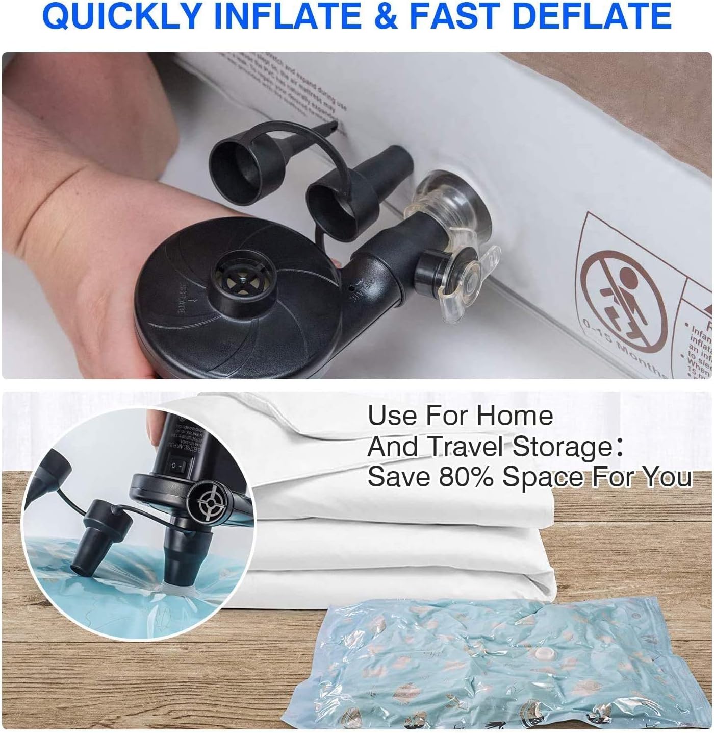 Electric Air Pump for Inflatables, Portable Quick-Fill Inflator/Deflator Pumps with 3 Nozzles, Air Mattress Pump for Swimming Ring, Camping, Inflatable Couch/Cushion,Beds, Boats, Pools, Toys AC/130W: Sports & Outdoors