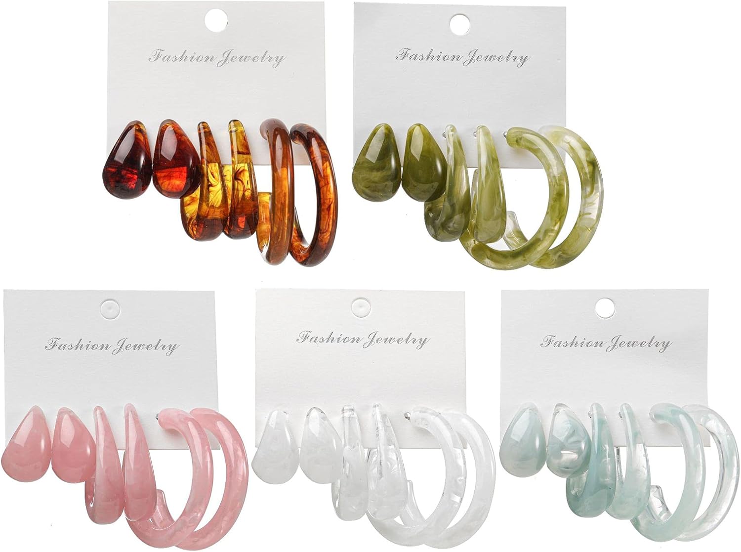 3 Pairs Lightweight Minimalist Vintage Teardrop Waterdrop Acrylic Resin Colorful Earrinsg for Women - Image 5