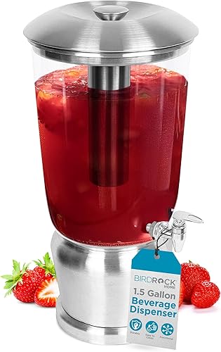 Vista 16 de BIRDROCK HOME Dispensador de bebidas de acero inoxidable de 3 galones con recipiente de hielo, espita – redondo – jarra de bebida de té sangría