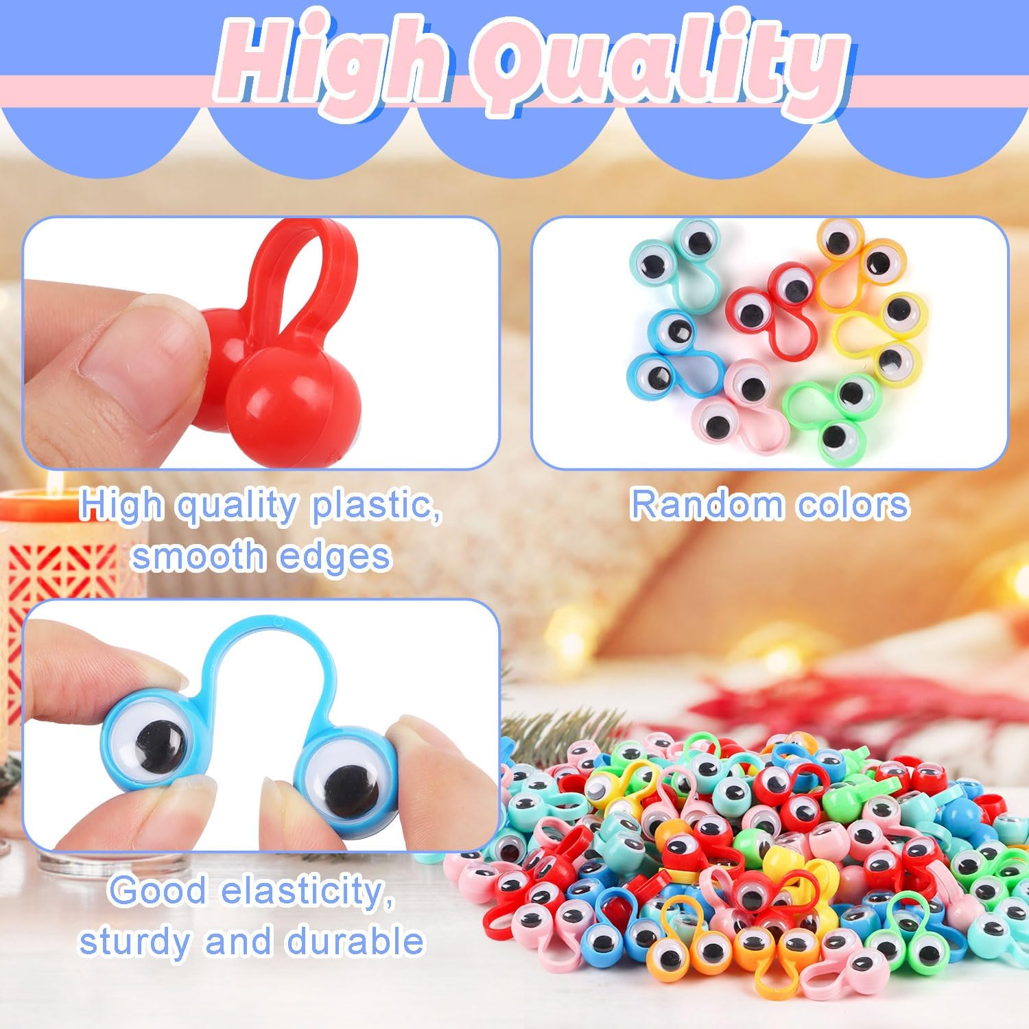 100 Pcs Eye Finger Puppets,Googly Eyeball Ring Wiggly Eyeball Finger Puppet Classroom Rewards and Party Favor Toys for Kids,7 Colors