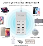 USB Station de rechargeur 10 Port, Bureau Multi Port USB Chargeur Hub, avec charge rapide de la technologie de détection automatique Sécurité garantie iPhone, iPad, tablette & Appareil multiple