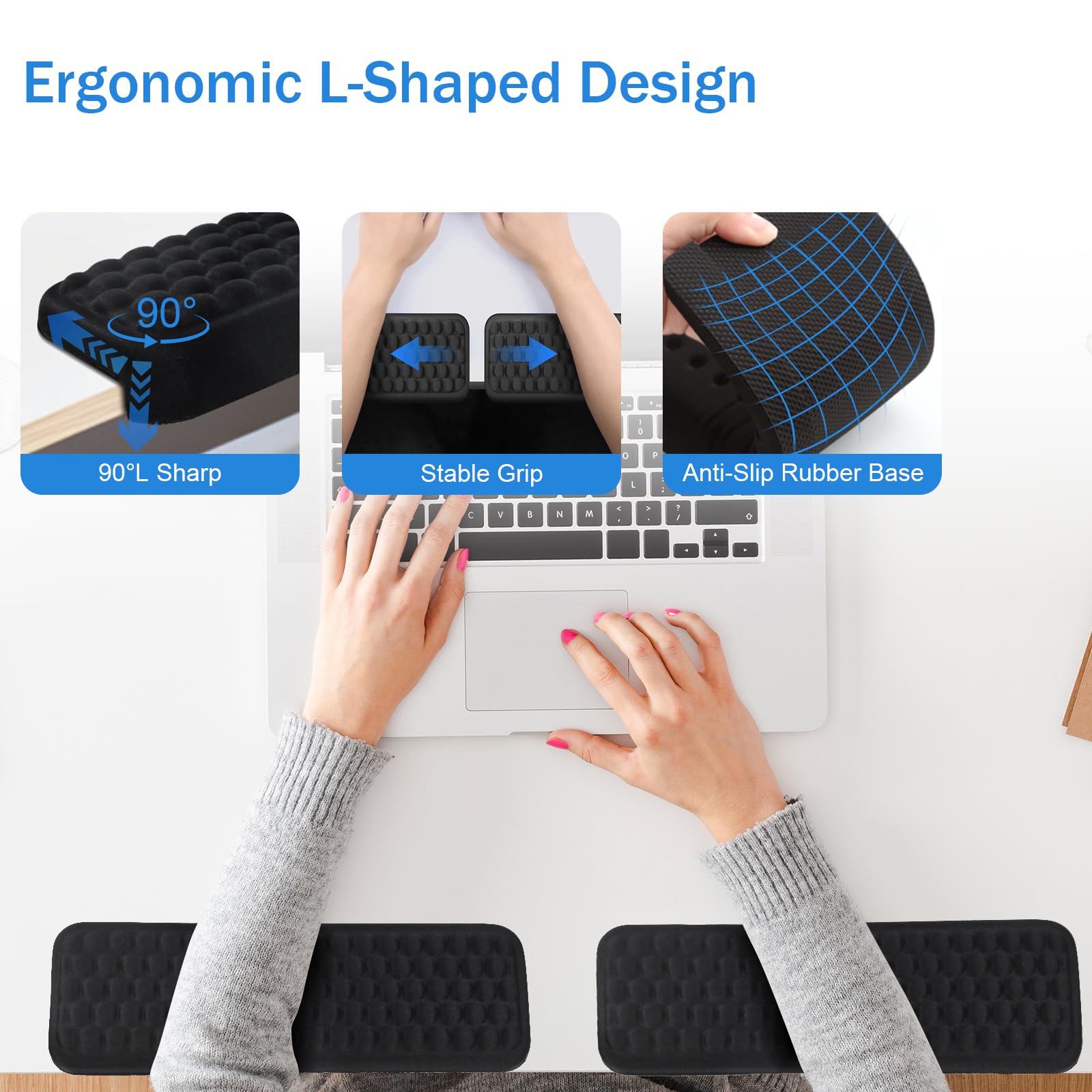 2-częściowa ergonomiczna poduszka podpierająca nadgarstek w kształcie litery L – pianka memory i mysz na nadgarstku (30 x 10 cm), antypoślizgowy spód – komfort do domowego biura, gier i długiego