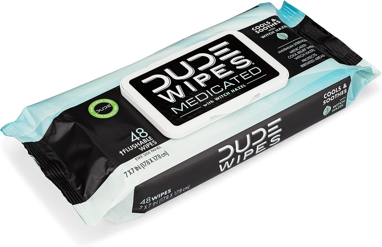 DUDE Wipes Medicated Flushable Wipes - 1 Pack, 48 Wipes - Unscented Extra-Large Wipes with Maximum Strength Medicated Witch Hazel - Septic and Sewer Safe Medicated Wipes
