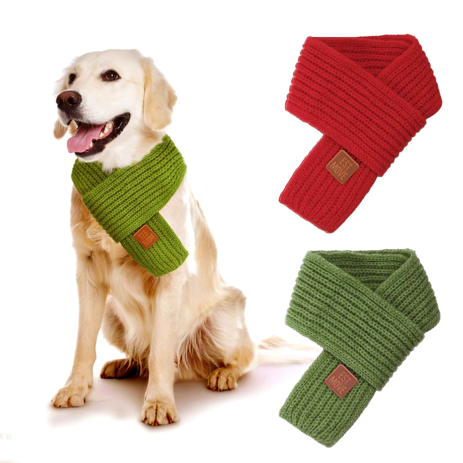 Gvhntk 2 Pack Dog Knitted Scarf Christmas Red Green Dog Warm Bandanas Winter Holiday Decoration Scarf Pet Costume Accessories Dogs Solid