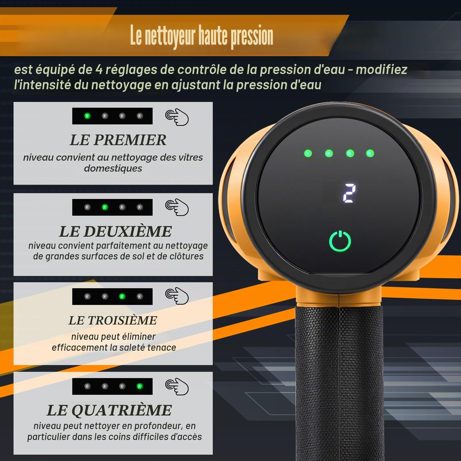 Nettoyeur Haute Pression Mobile sans Fil 21 V 200 Bar avec 2 Batteries de 3000 mAh 6 en 1 - Nettoyeur Haute Pression sans Fil avec Tuyau de 5 m - Nettoyeur Jet pour Le Nettoyage du Sol, de la