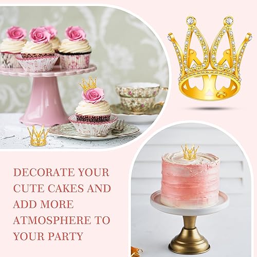 Vista 4 de Sintuff 60 piezas de mini coronas para cupcakes, corona dorada para tartas, corona pequeña para arreglos florales, tocado de princesa