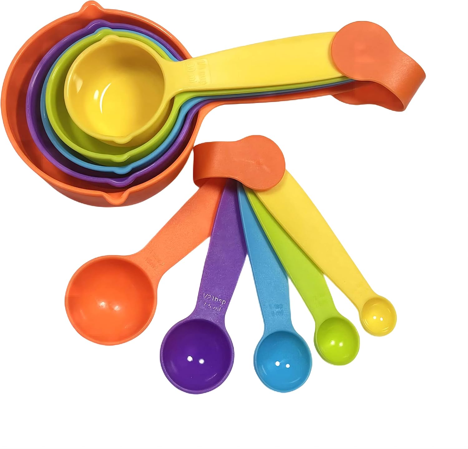 Measuring Cups and Spoons Set, Plastic Measuring Cup set and Measuring Spoons Set, Color Measuring Cups Plastic, Cute Measuring Cups and Spoons, Rainbow Colorful Plastic Measuring Cups Set