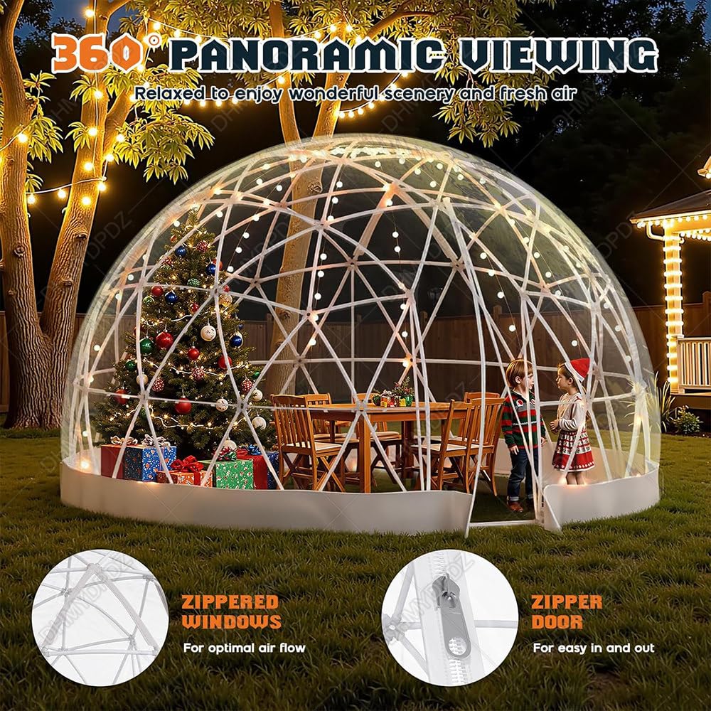 Odporne deszcz igloo ogrodowe,odporne warunki atmosferyczne,wytrzymała konstrukcja geodezyjna 10metrowymi lampkami LED kształcie gwiazdek,prefabrykowany schron zewnętrzny surową zimę upalne 12FT