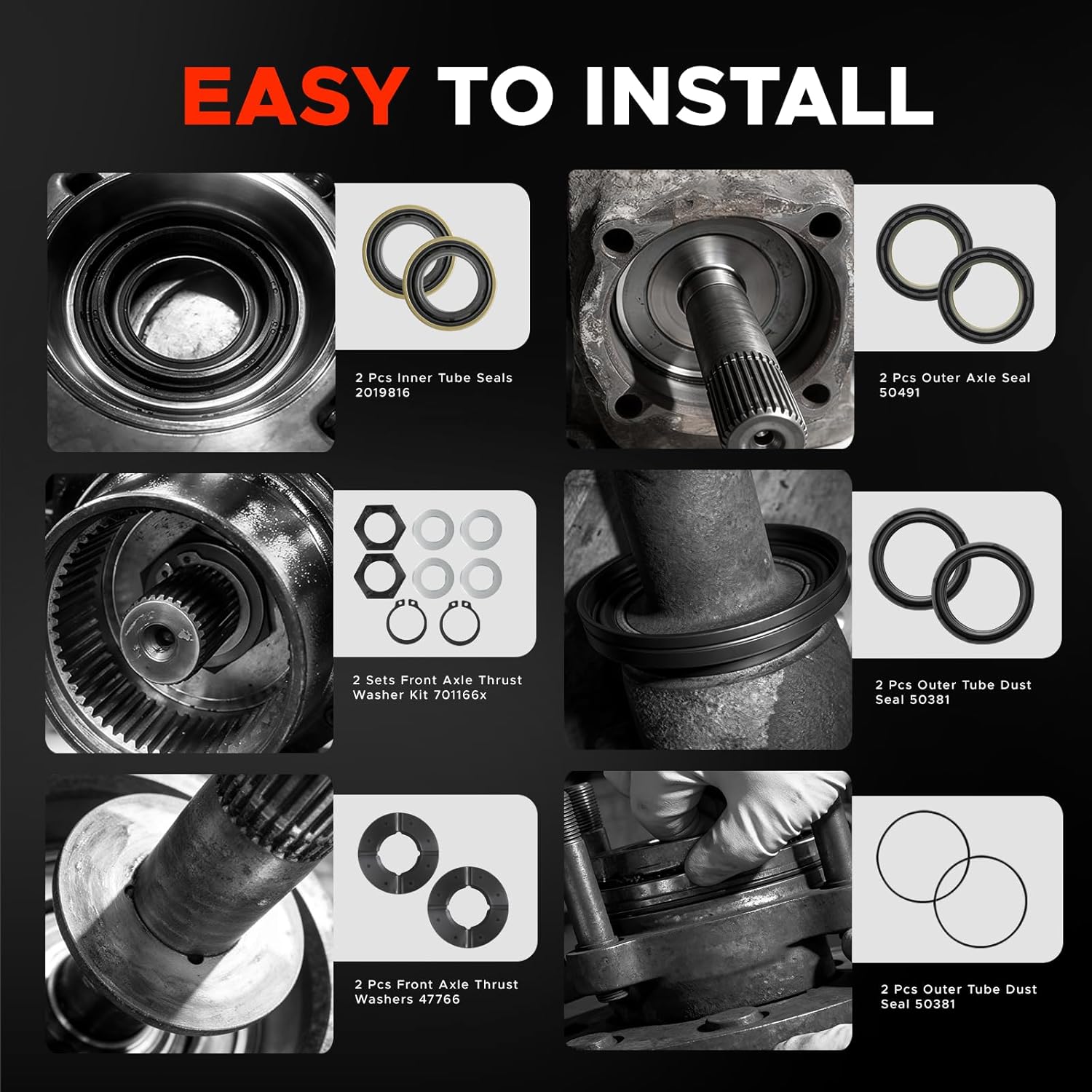 For ford Outer Axle Dust Seal & Inner Tube Seal Kit,Front Axle Seal Kit Compatible with Ford Super Duty Excursion F250 F350 F450 F550 With Dana 50 60 Front Axle 1998-2004