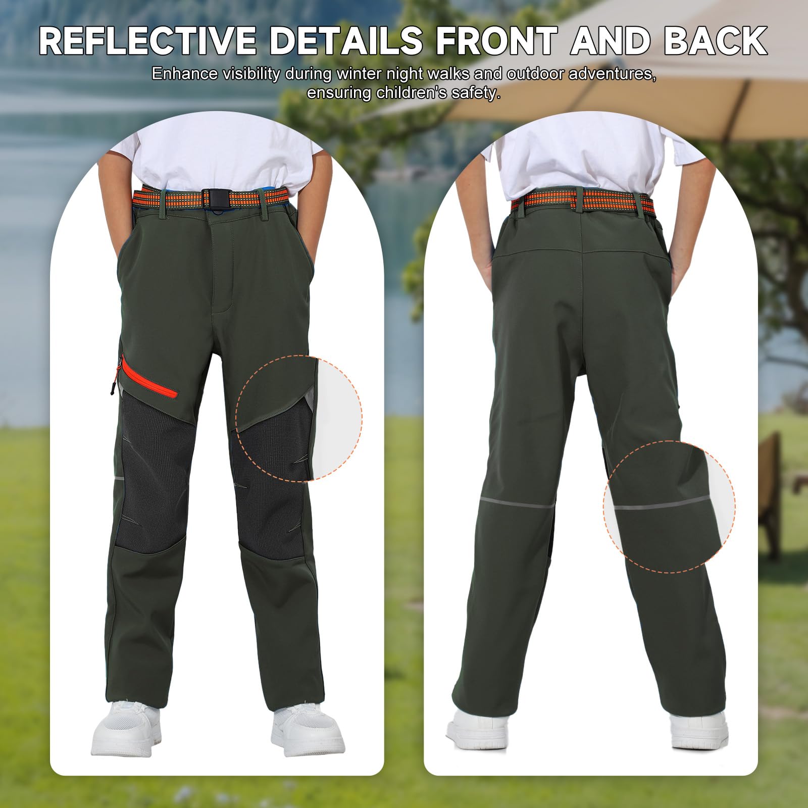 BWBIKE Pantalones de Invierno Cálidos a Prueba de Viento Forrados de Vellón, Pantalones Aislantes de Esquí de Caparazón Suave Repelentes al Agua con Cintura Expandible para Exteriores