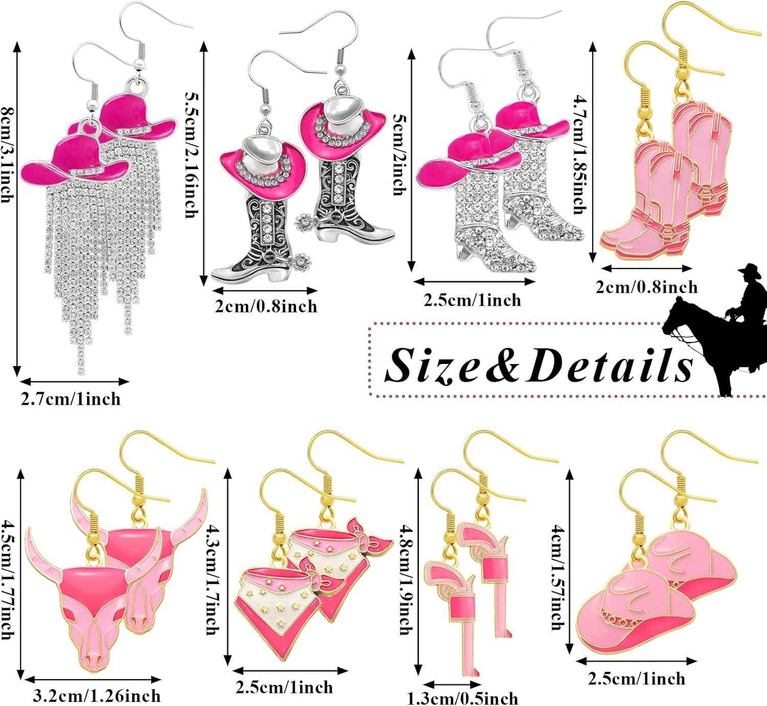 8 Pairs Cowgirl Western Country Concert Earrings Rhinestone Enamel Rodeo Cowboy Boot Earrings Tassel Cowboy Hat Dangle Earrings for Women Trendy - Image 7