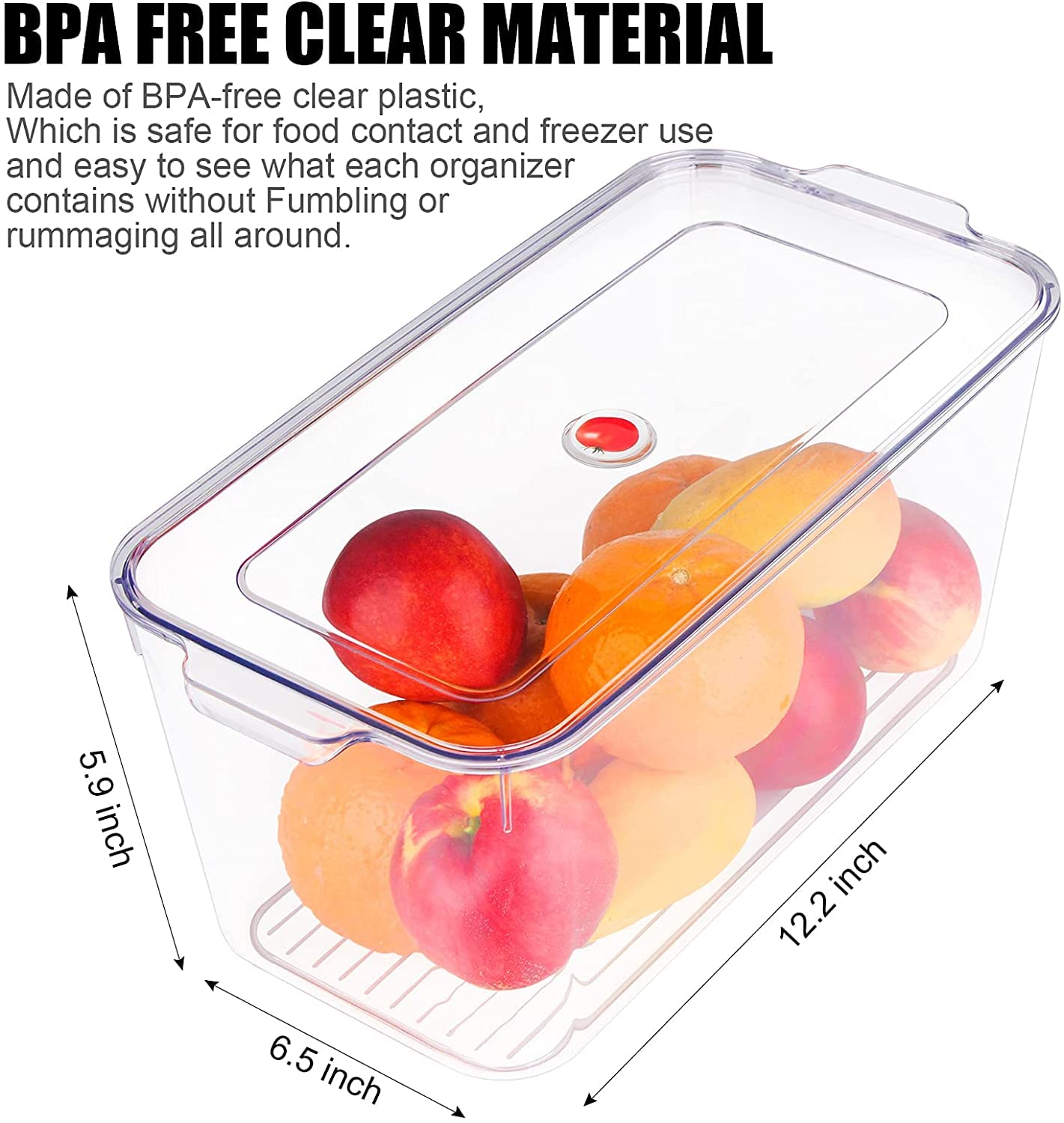 Organizador apilable para refrigerador para verduras y frutas, contenedor de almacenamiento con tapa, capacidad de 7,5 l, paquete de 01