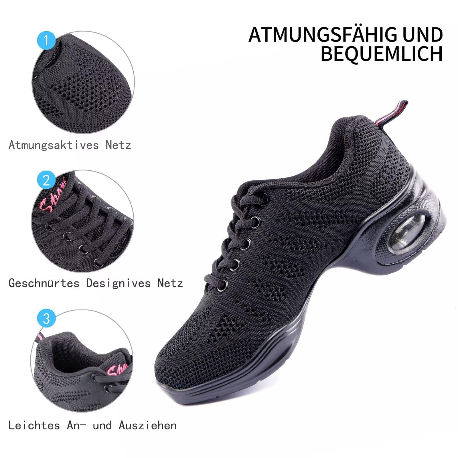 Baskets de danse pour femme - Chaussures de danse jazz à lacets avec coussin d'air pour homme et femme - Cheerleader Zumba