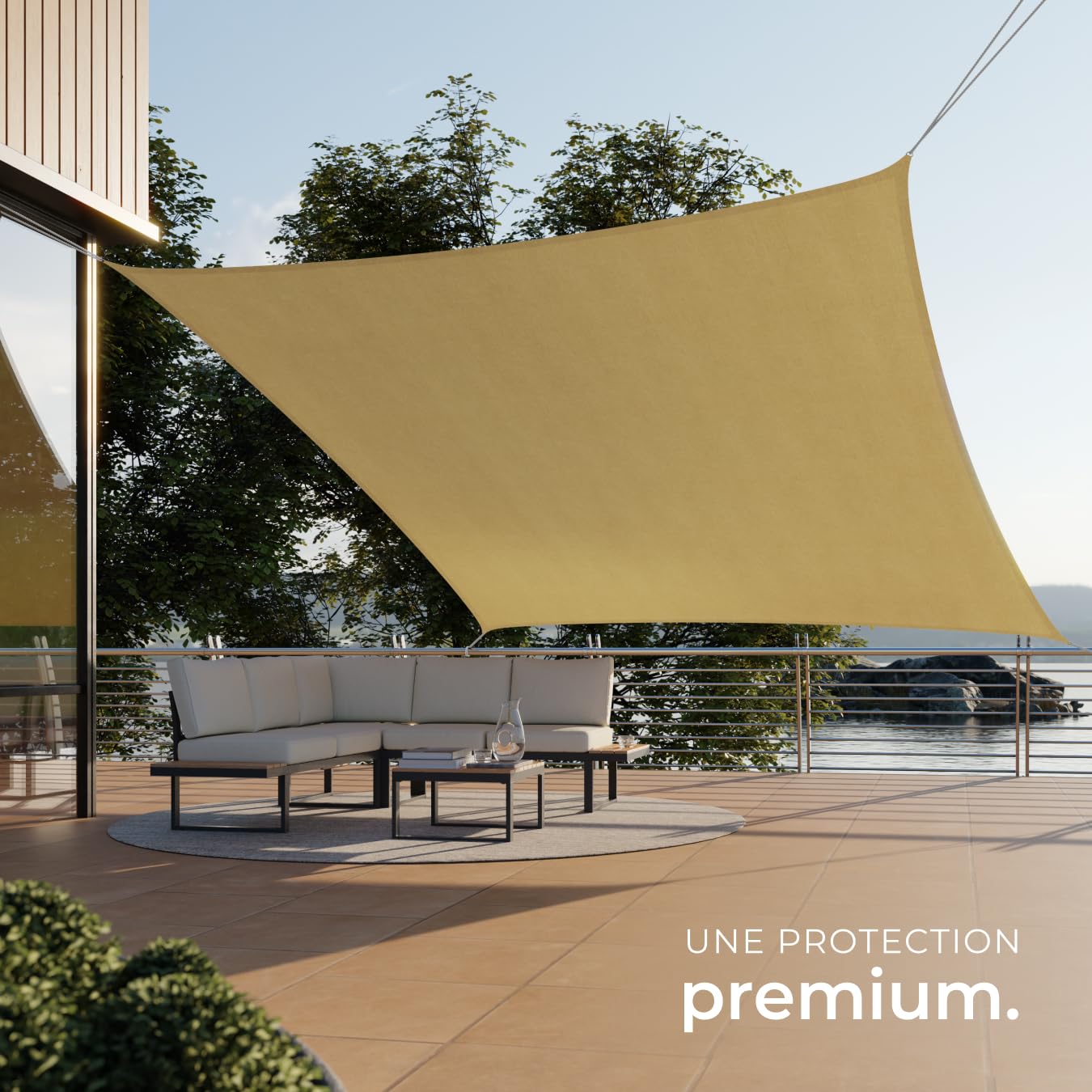 tectake® Voile d'ombrage 5x7m Résistante & Respirante Protection UV 87% Bache Anti UV Toile ombrage Exterieur Toile Tendue 185 g/m² avec Câbles de Tension pour Balcon Terrasse Exterieur Piscine Patio