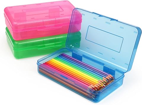 Tamaki 1 Pack Plastic Pencil Box Large Capacity, Blue, Green, Pink