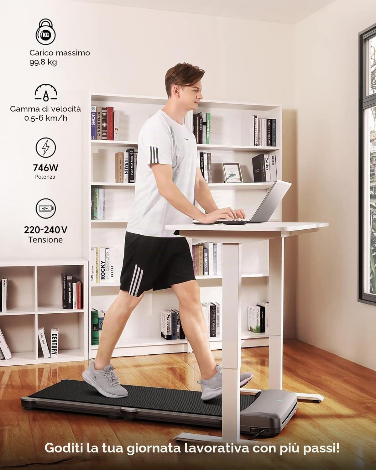 WalkingPad Tapis Roulant C1 Sotto Scrivania per Casa e Ufficio, Tappetino da Passeggio Ultra Sottile Pieghevole con Telecomando e Controllo App, 6 km/h, Nessun Montaggio