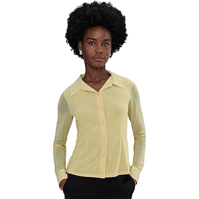 Sanctuary FITTED MESH BUTTON DOWN buttercream