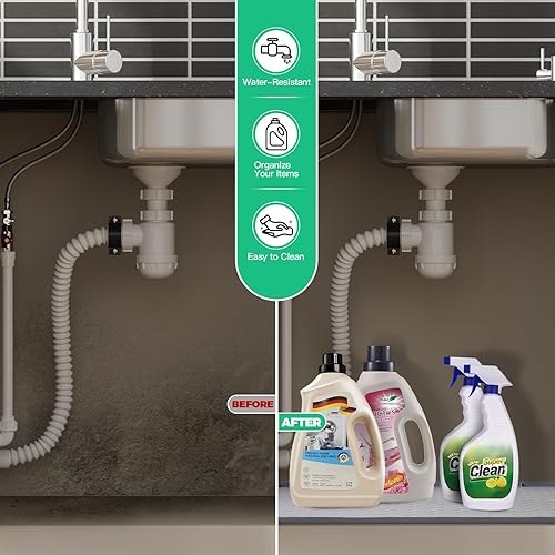 Miniatura 4 de Tapete para debajo del fregadero de 34 x 22 pulgadas, impermeable, tapete de silicona para debajo del fregadero para organizador de estantes,