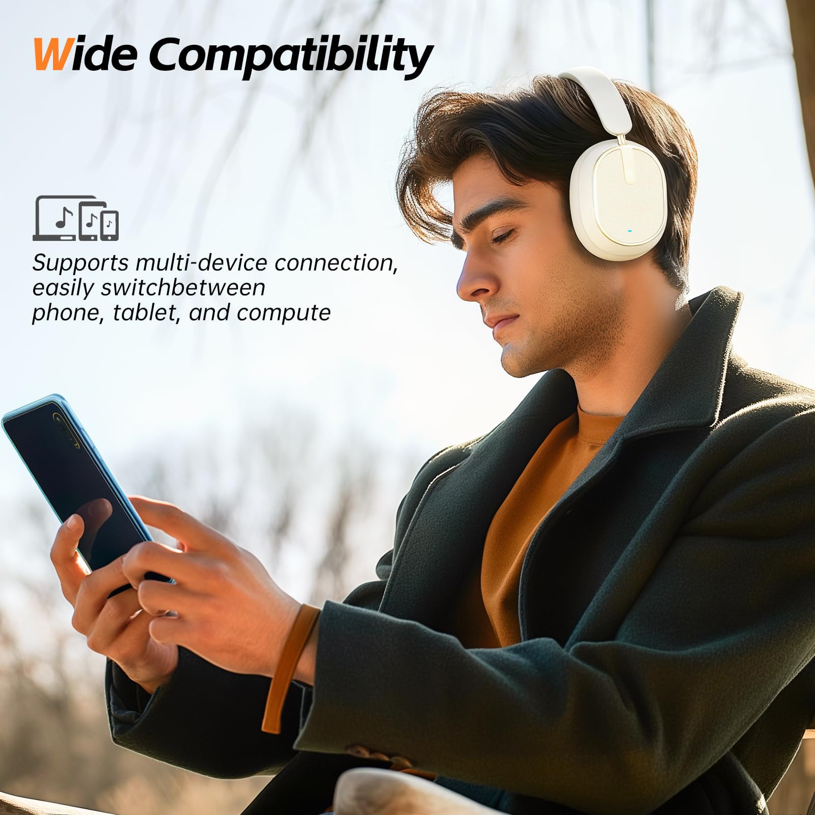 MMWOWARTS Hybrid Active Noise Cancelling Bluetooth Headphones,Bluetooth 6.0 Over Ear Wireless Headphones with 60H Playtime, Hi-Res Audio, Deep Bass, Memory Foam Ear Cups for Home Office Travel — view 10