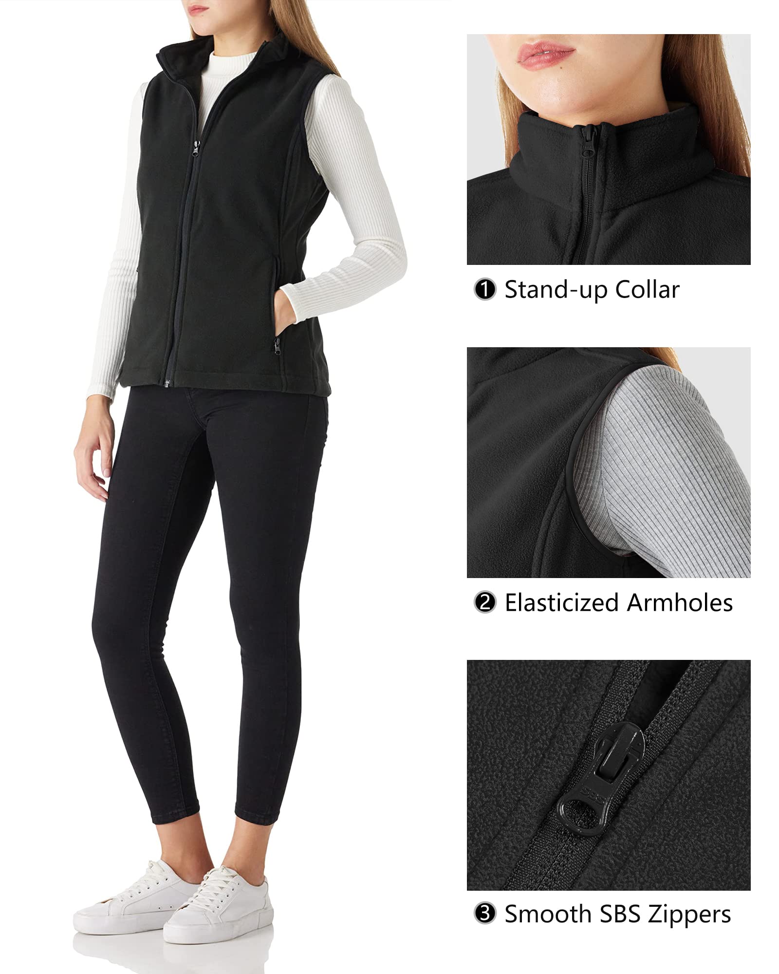 Outdoor Ventures Gilet in pile da donna, morbido, senza maniche, con tasche con cerniera, per la primavera, l'autunno