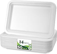 Vista 1 de Paquete de 50 bandejas rectangulares desechables de 14 pulgadas, platos de papel compostables extra grandes para servir cangrejos, langostas