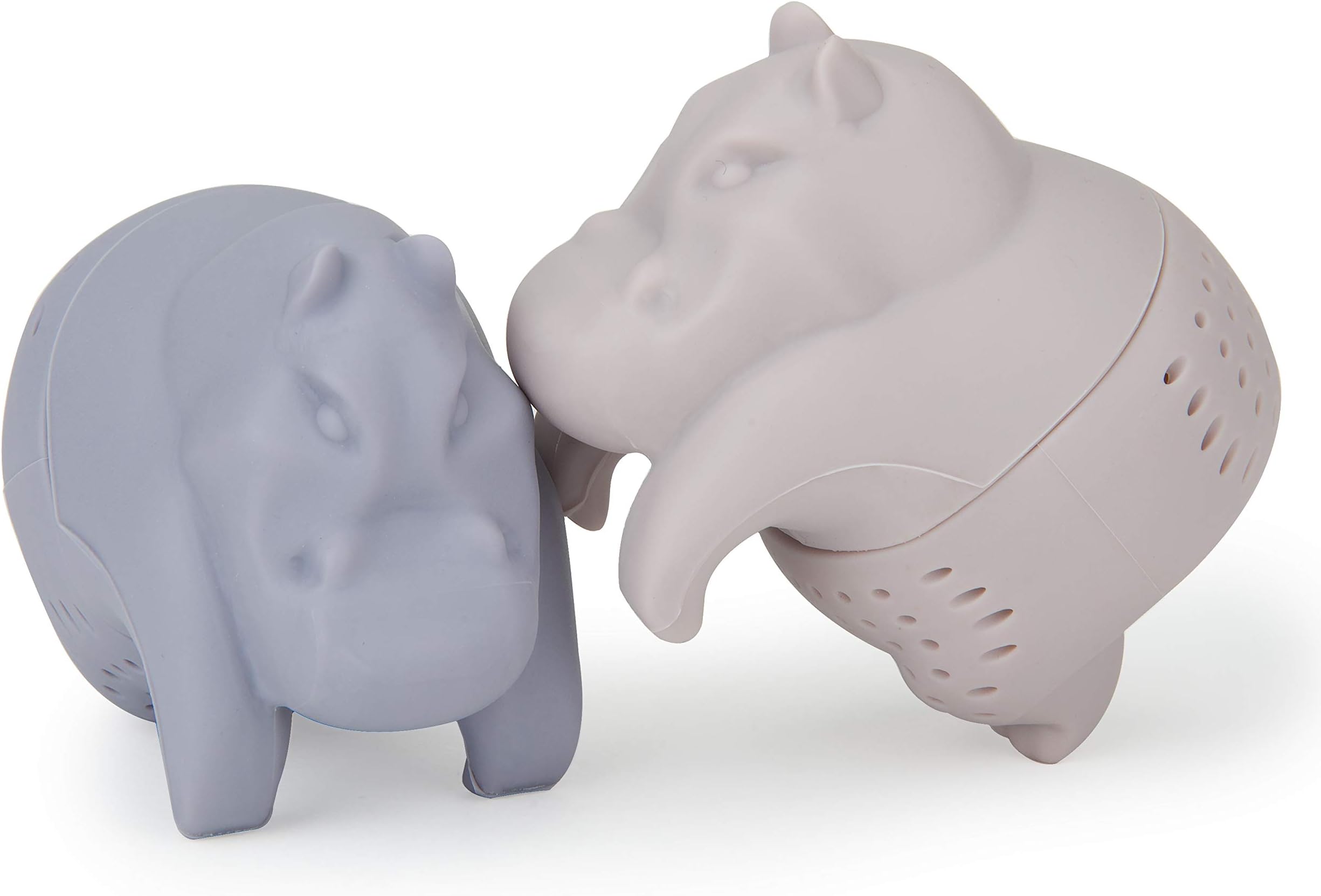 Tea Infuser Gift Set for Loose Leaf Herbal Tea, Cute Hippo Silicone Tea Strainer Couple for a Mug or Cup, Tea Steeper Gift Idea for Couples Gifts in a Set of 2, Grey and Pink