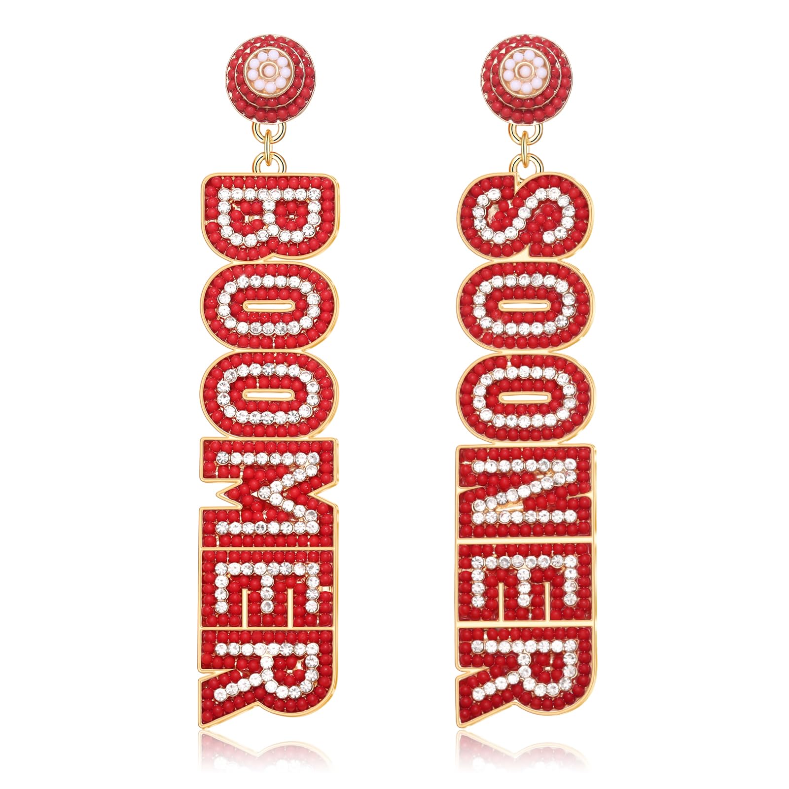 Game Day Earrings for Women Rhinestone Beaded Football Drop Dangle Earrings Football Team Earrings Game Day Team Spirit Accessories Gifts