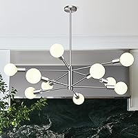 Vista 16 de Lámpara de techo moderna de 33 pulgadas, candelabros Sputnik de 12 luces, candelabro de mediados de siglo dorado cepillado y negro sobre mesa