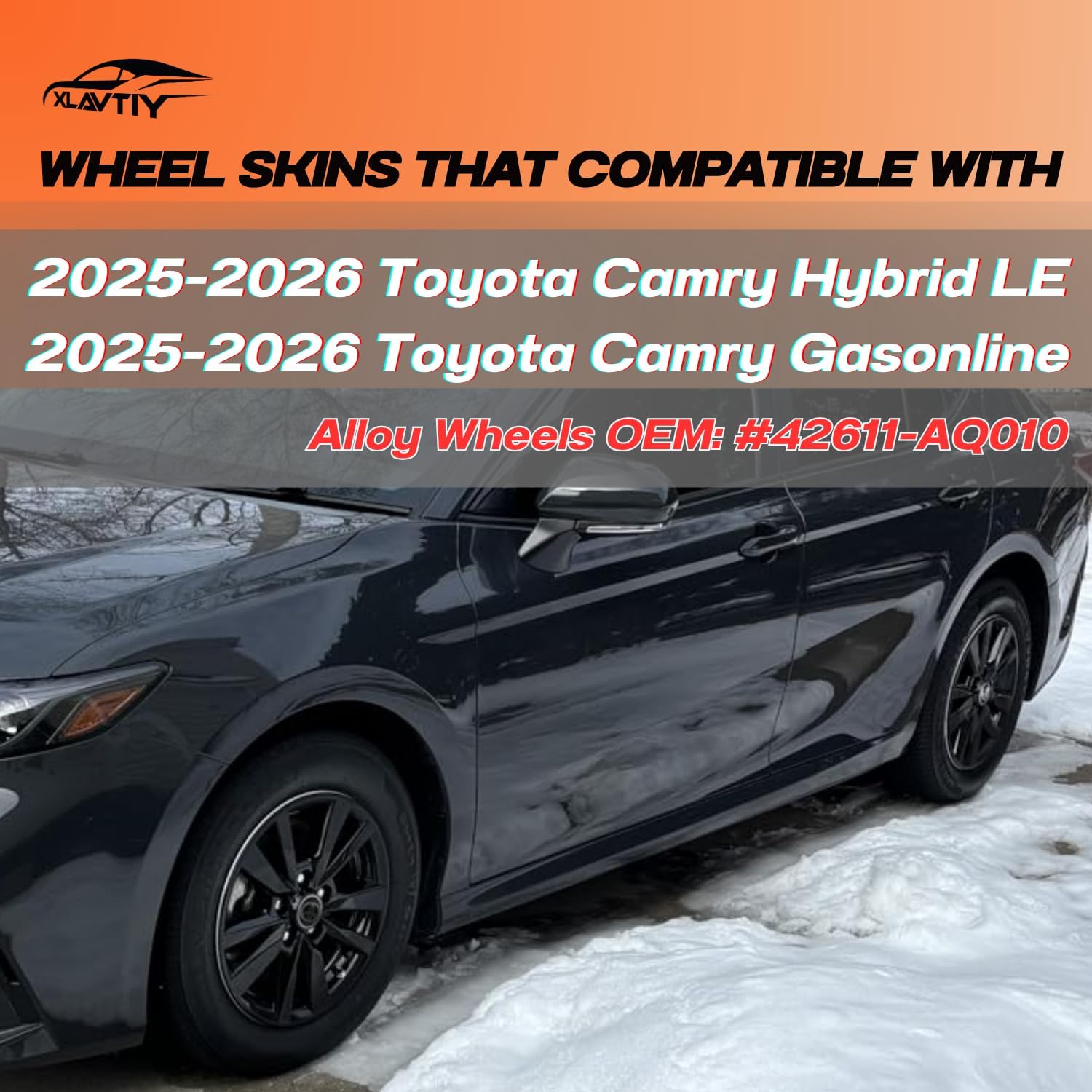 2025-2026 Toyota Camry Hybrid LE & Gas LE 16 Inch Wheel Skins, Gloss Black Snap-On Wheel Covers for Factory Alloy Wheels, OEM# 42611-AQ010, Set of 4