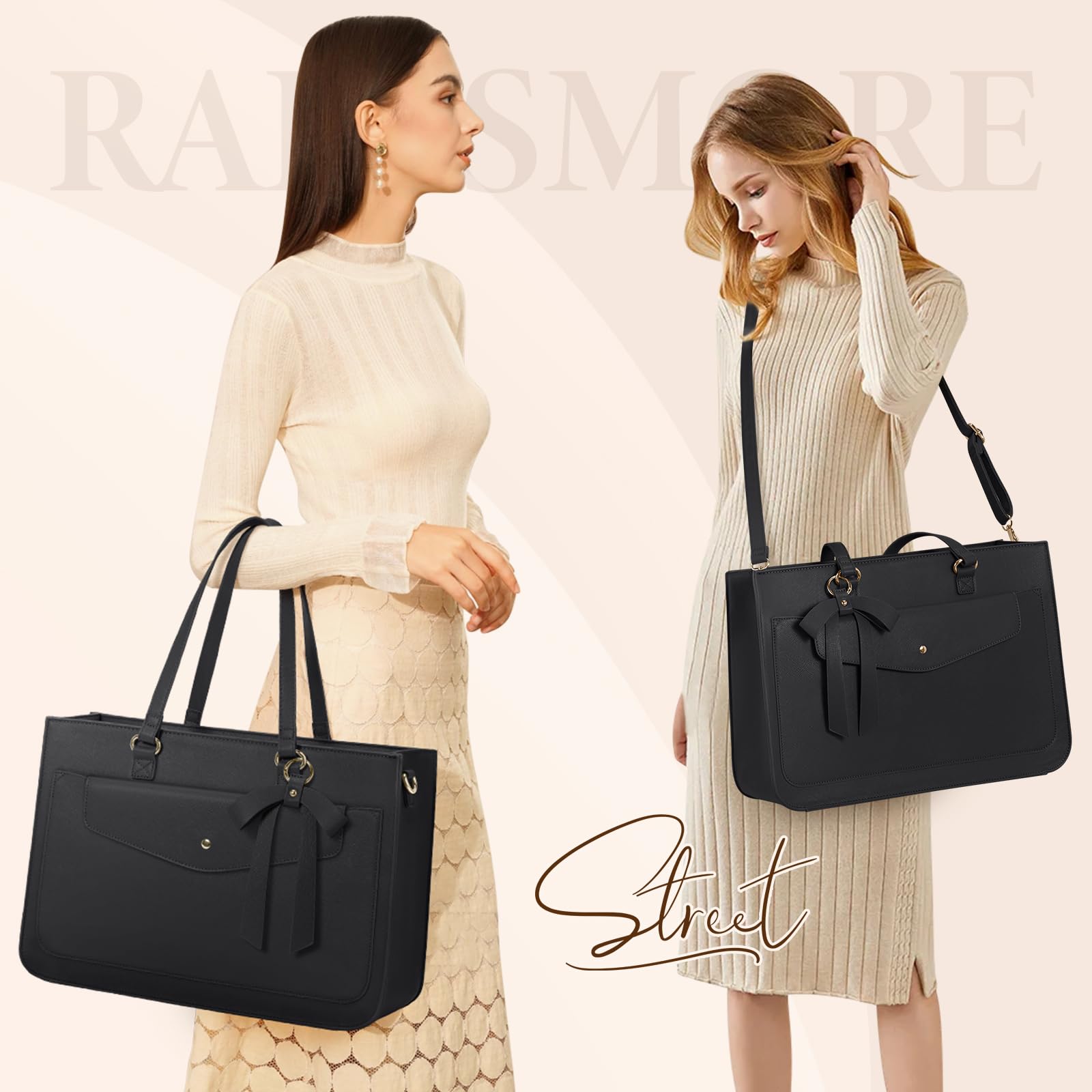 RAINSMORE Bolso Mujer Grande con Clutch Bolsos Universidad Bolso Ordenador Portatil 15.6 Pulgadas Bolsa Trabajo Bolsos Shopper Impermeable