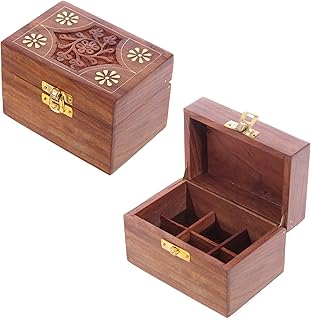 Puckator Sheesham Wood Essential Oil Box Design 2 (Holds 6 Bottles) - Pretty Wood Storage Box Boxes For Diffuser Pure Essential Oil Nail Polish Aromatherapy - Indian Home Decor