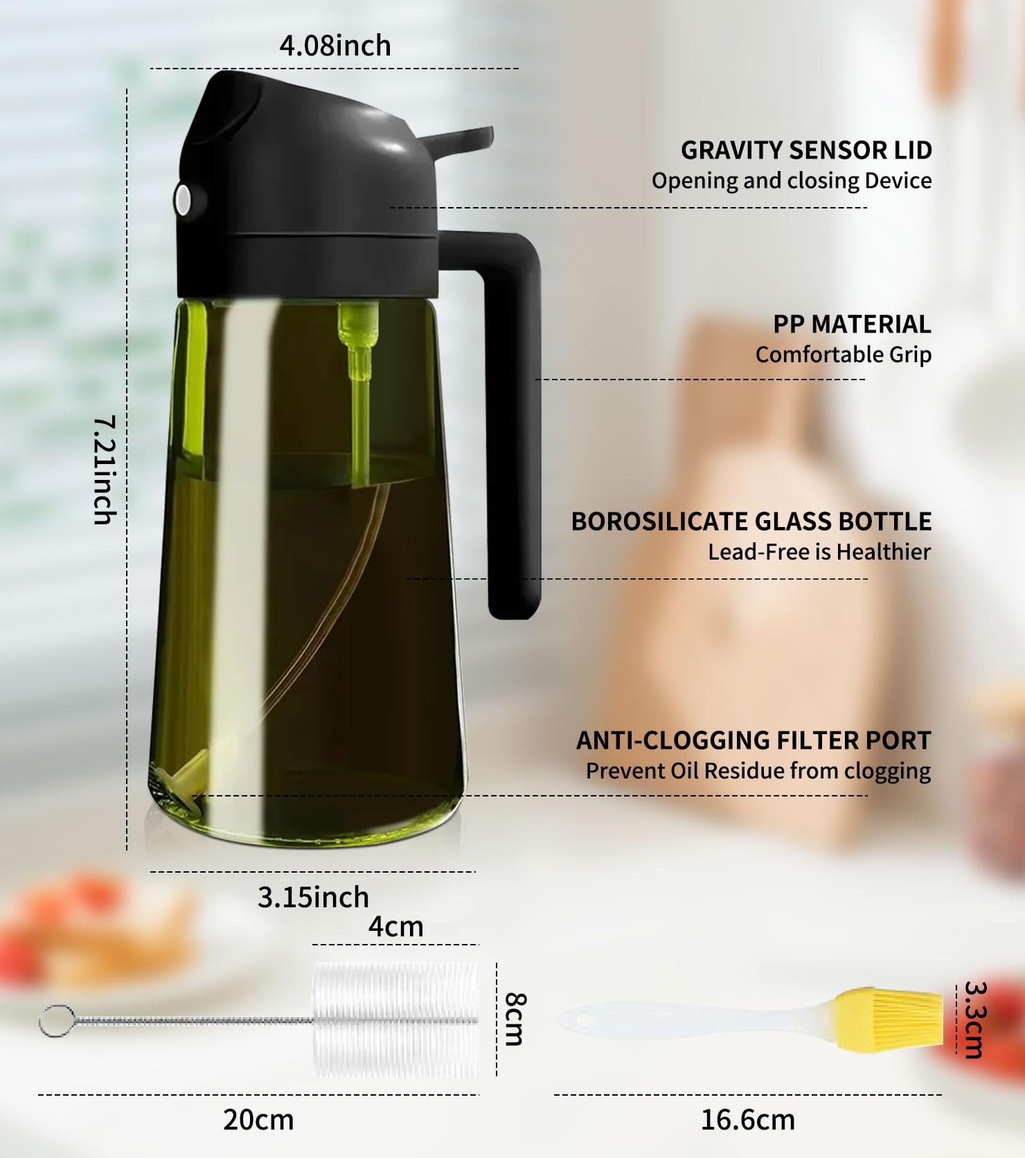 2 Pezzi Spruzzatore Olio 2 in 1 da 470ml,Bottiglia Olio in Vetro per Cucina,Oliera Spray,Spruzzino,Dosatore,Nebulizzatore,Dispenser per Olio d’Oliva,con Vetro Scuro Anti-UV, Insalata,Griglia,Barbecue