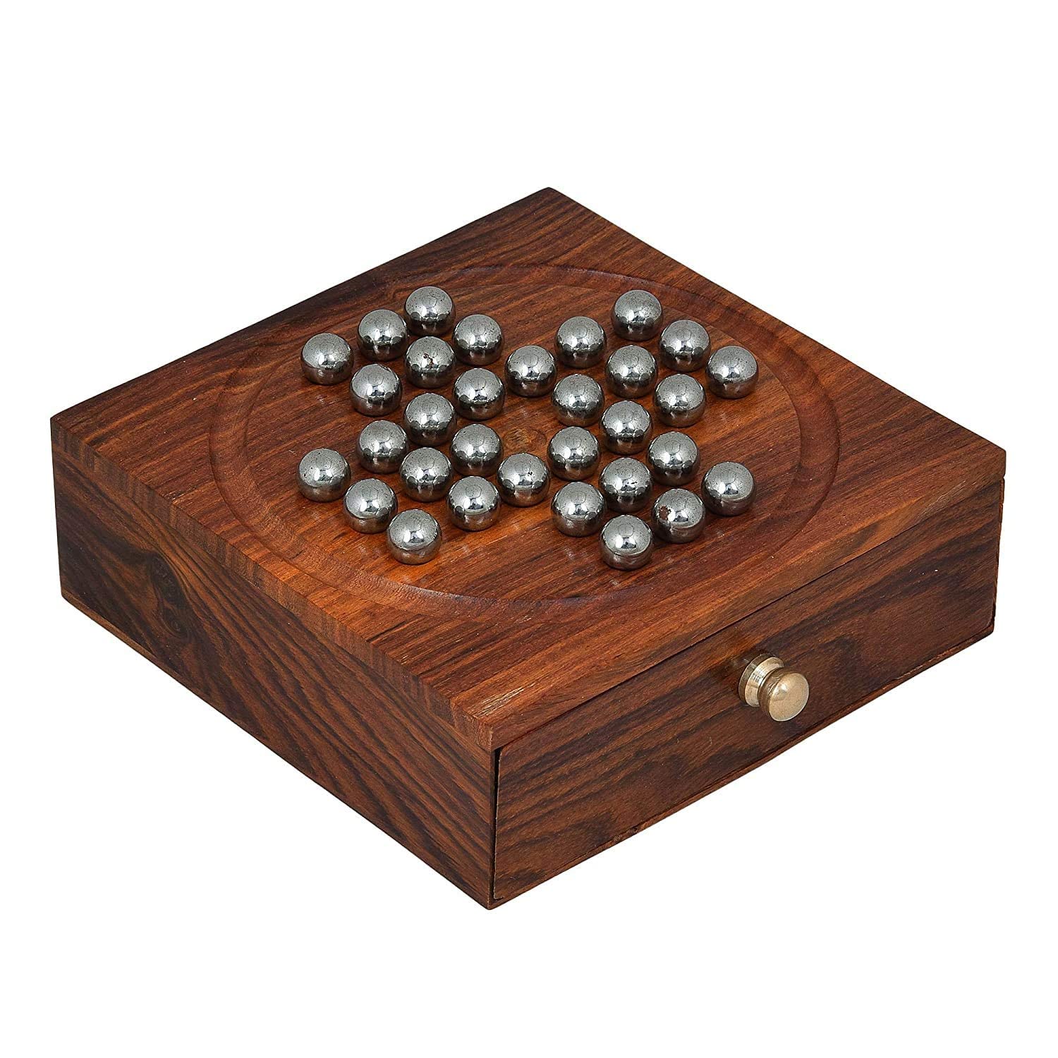 Zyntix Wooden Handcrafted Solitaire Board Game Metal Balls Beads with Storage Drawer, Wooden Solitaire, Wooden Chinese Checker Game, Metal bolls Brainvita Unique Game (B08W8PFJ7R) Amazon Price History, Amazon Price Tracker
