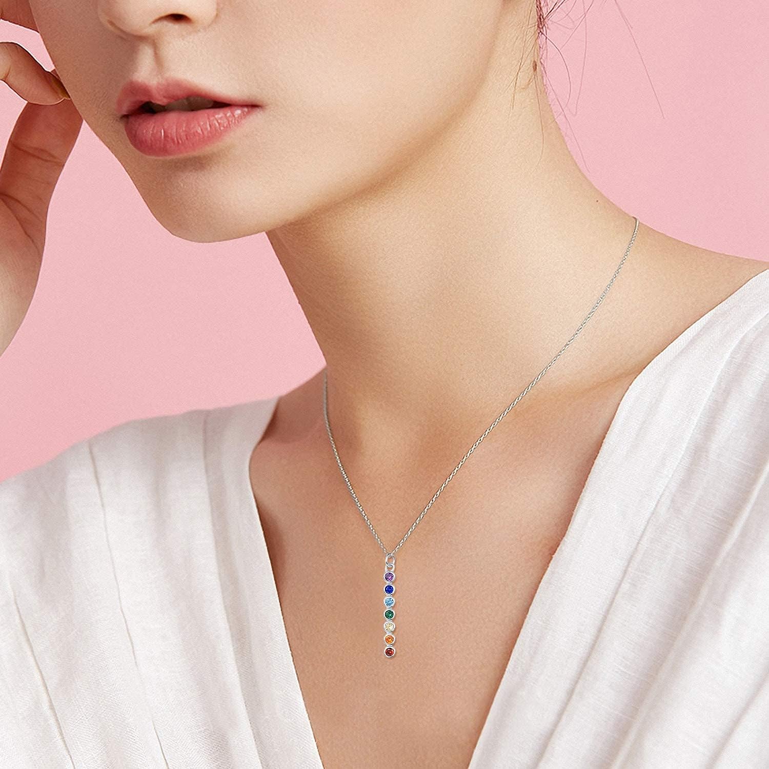 TANGPOET 7 Chakra Necklace for Women 925 Sterling Silver Healing Stone Pendant Necklace Reiki Meditation Jewelry Gifts for Mom Wife Yoga Lover Birthday Christmas Stocking Stuffers - Image 4