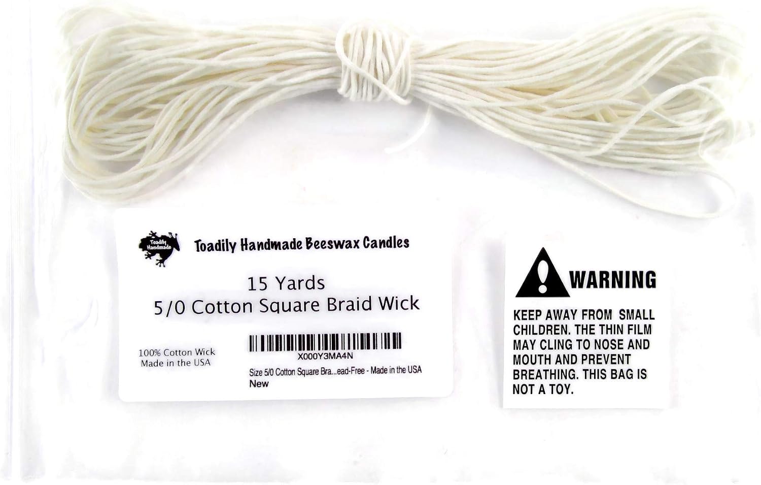 15 Yards/45 Feet - Size #2 Cotton Square Braid Candle Wick - 100% Cotton Candle Wick - Unprimed and Lead-Free Made in the USA