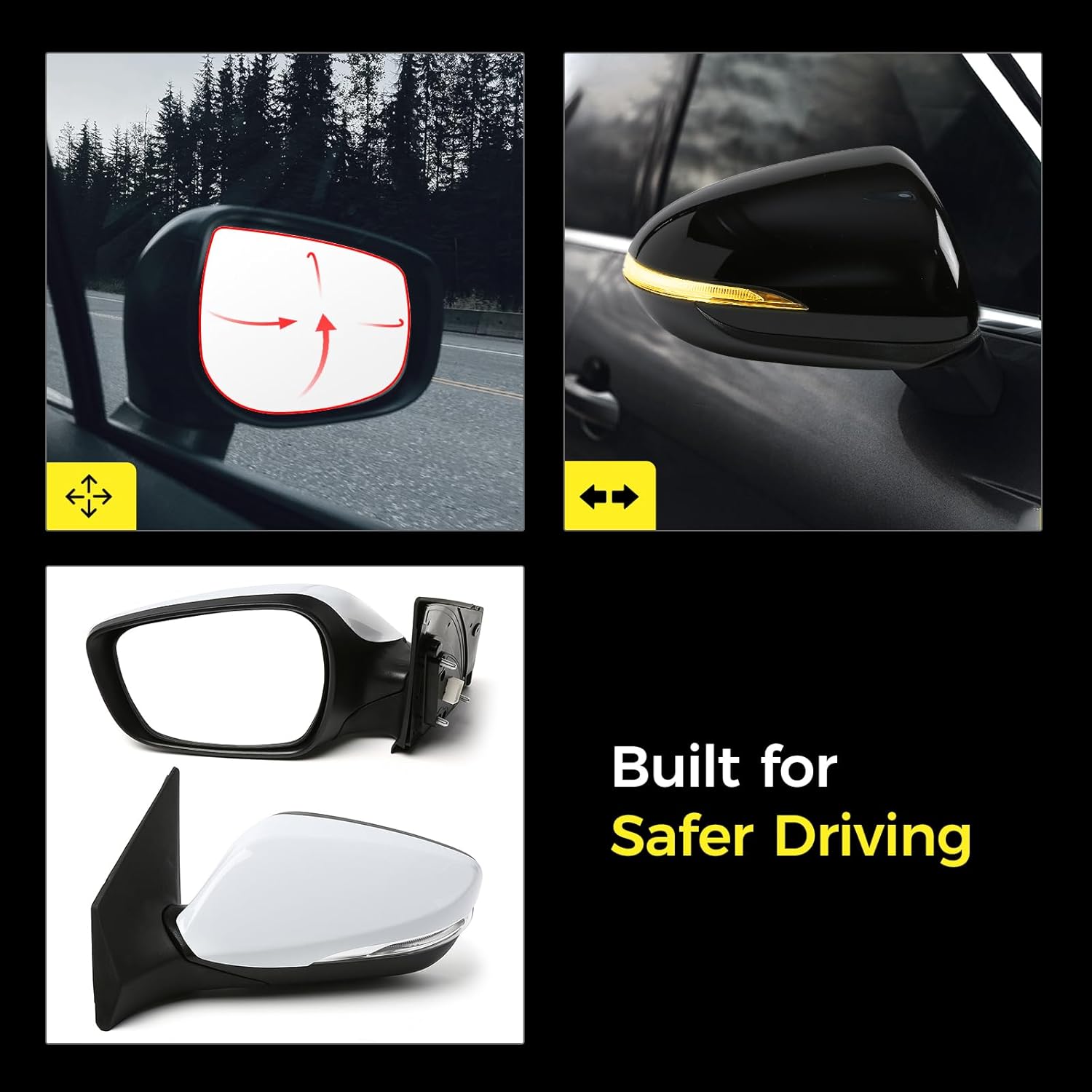 Driver Side Mirror (Left/LH) Compatible with Hyundai Elantra 2011-2013, Power Adjust, Manual-Folding, w/Turn Signal, 5-Pin Connector, White Housing, Replaces 87610-3Y100, HY1320179