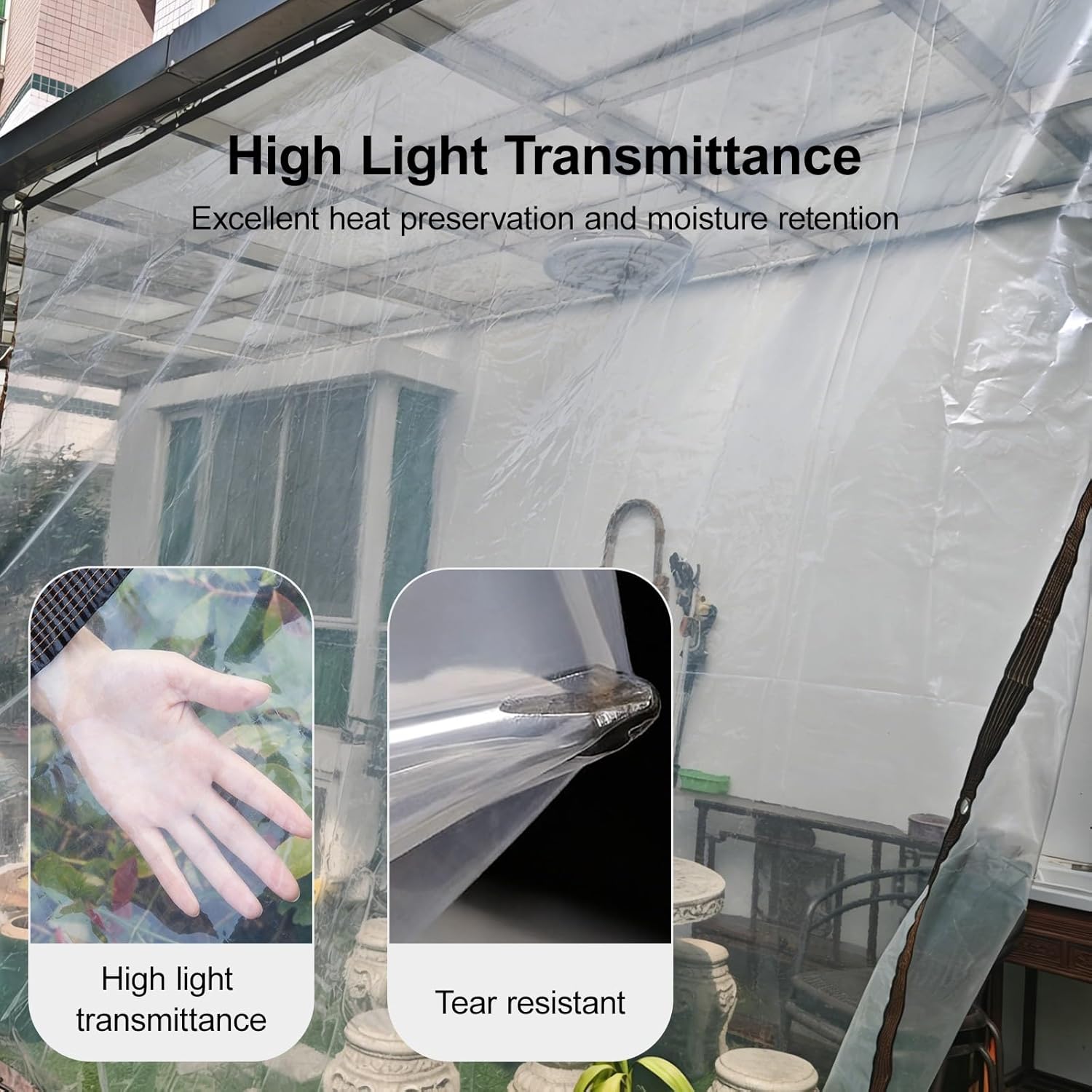 Tarpaulin Cover Waterproof, Transparent Tarp Waterproof, Clear Tarps with Grommets, Heavy Duty Waterproof, Reinforced Edges, for Camping, Courtyard Furniture, Garden(2.5x9m/8.2x29.5ft)