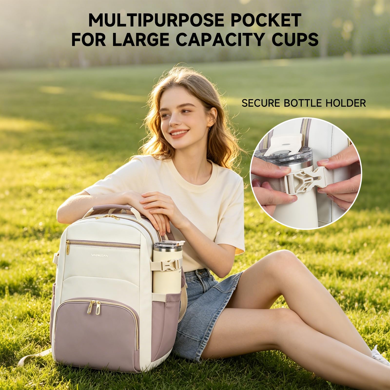 VANKEAN Mochila para laptop para mujer (beis-rosa polvoriento, 17.3 pulgadas)