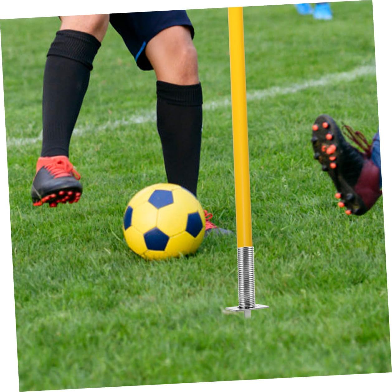 Kichvoe 4pcs Soccer Training Stake Set with Spring-Loaded Metal and Black Base, Corner Flag Ground Stakes for Soccer Field Marking and Agility Training Equipment