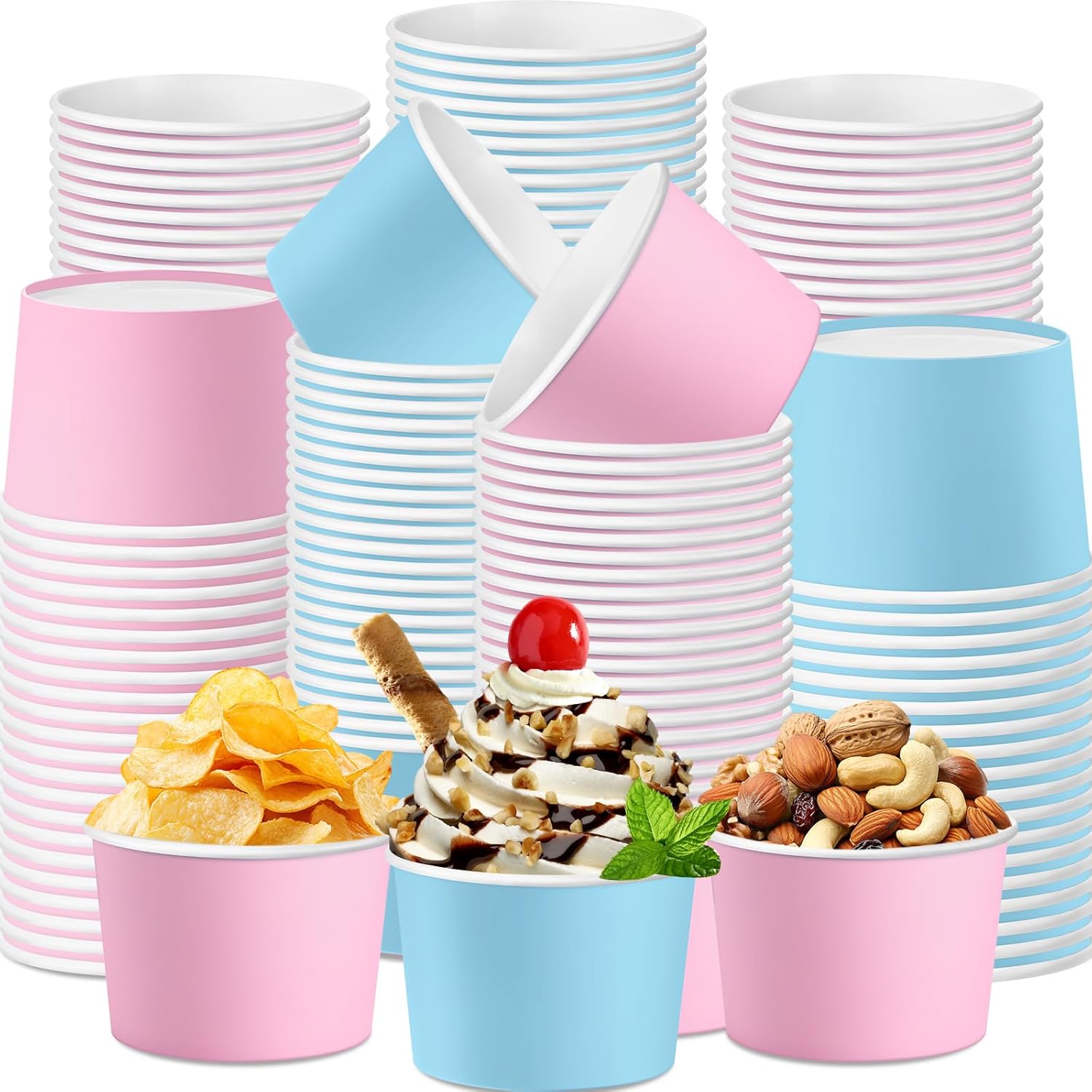 Umigy 180 Pcs Neon Color Paper Ice Cream Cups 9 oz Disposable Dessert Bowls Snack Paper Cups Soup Bowls Party Supplies for Hot or Cold Food Party Supplies