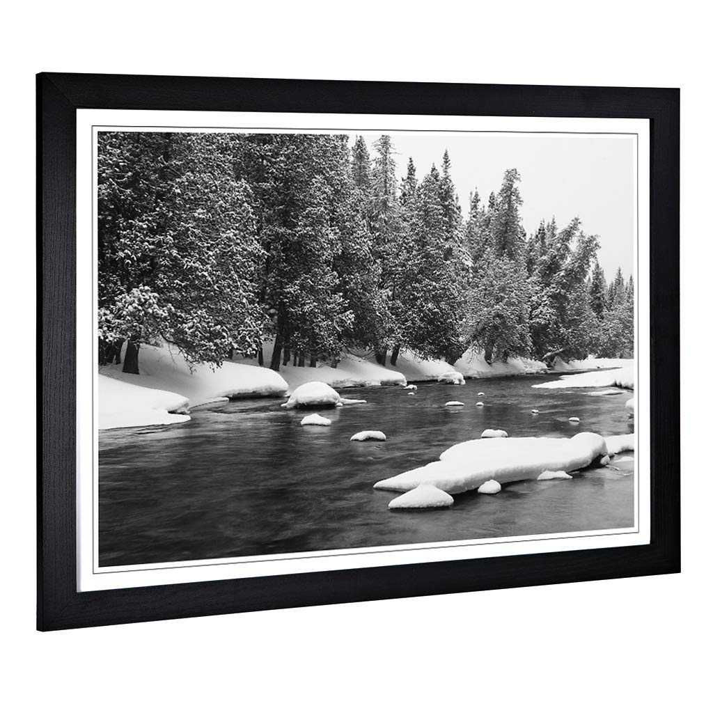 Big Box Art Framed Print of Landscape Frozen Forest and Lake Design | Wall Art Picture | Home Decor for Kitchen, Living Room, Bedroom, Hallway, Black, A2 / 24.5x18 Inch / 62x45cm