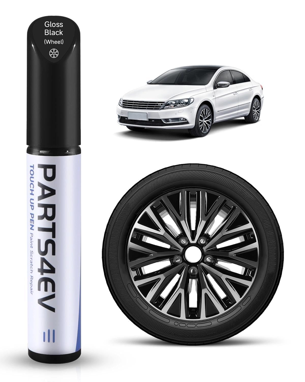 Rotulador de reparación de llantas en negro brillante – para llantas VW / Volkswagen con superficie giratoria de diamante negro – Cubierta de color exacto, resistente a la abrasión y resistente al