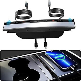 Upgrade USB Charger Hub for Tesla Model Y&Model3, 4-Ports Center Console Retractable Phone Charger,for Model Y/3 Accessories 2024 2023 2022 2021 (Not Compatible with Model 3 2024)